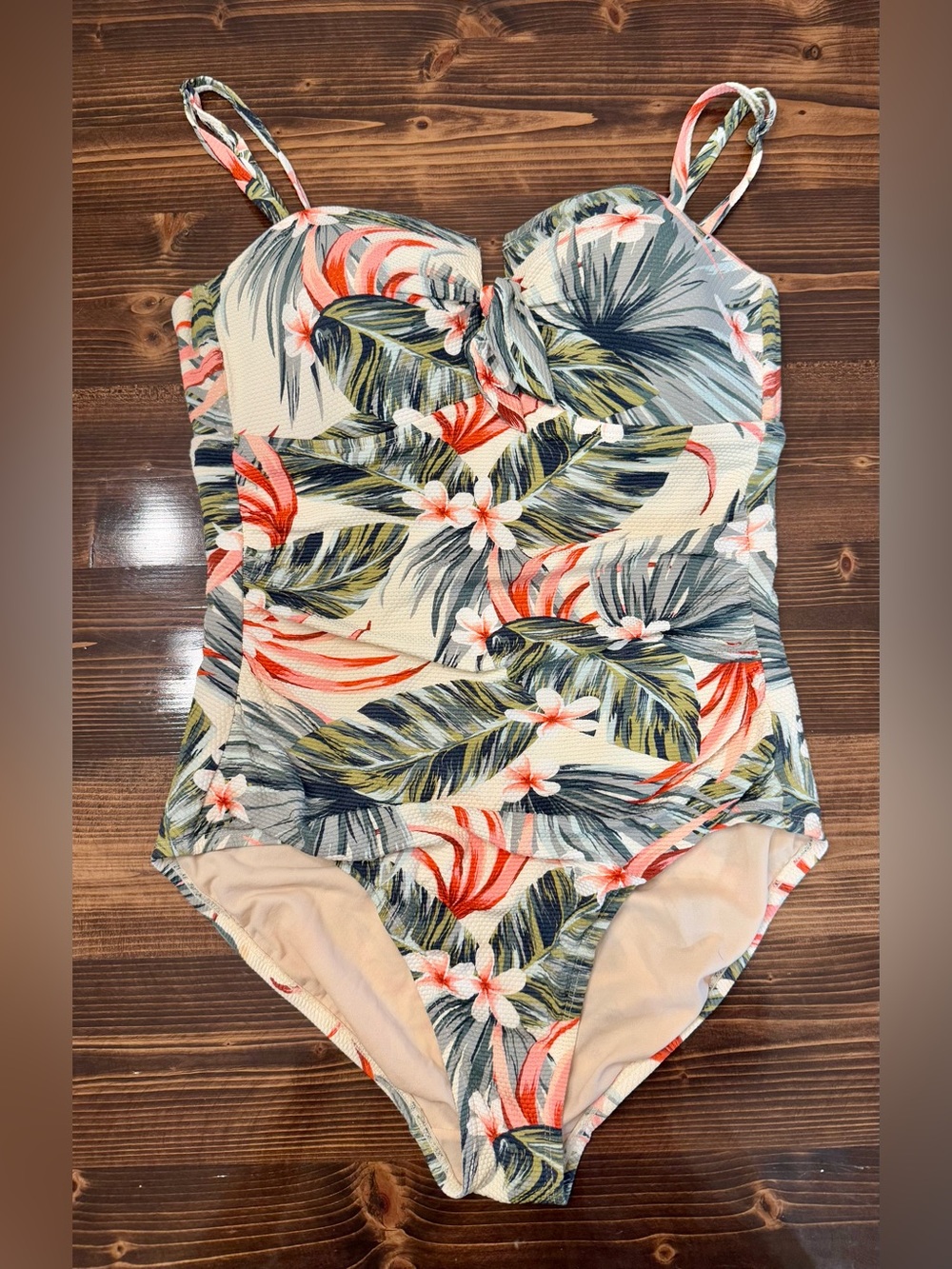 Kona Sol Tropical Floral One-Piece Swimsuit - Coral, Green & Blue L
